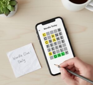 Daily Wordle clue and Wordle Today puzzle on smartphone screen