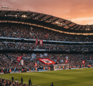 Etihad Stadium packed with fans before Man City vs Liverpool 2025 match.