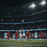 Man City vs Liverpool 2025 – players competing under floodlights at Etihad Stadium.